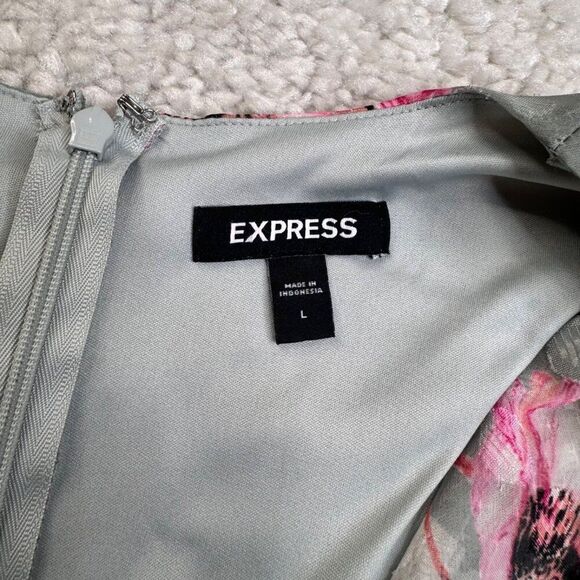 Express Floral Long Sleeve Pleated Wrap Romper Pink Gray Large - Picture 4 of 9